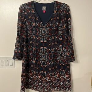 VINCE CAMUTO Boho Patterned Tassel Bell Sleeve Dress